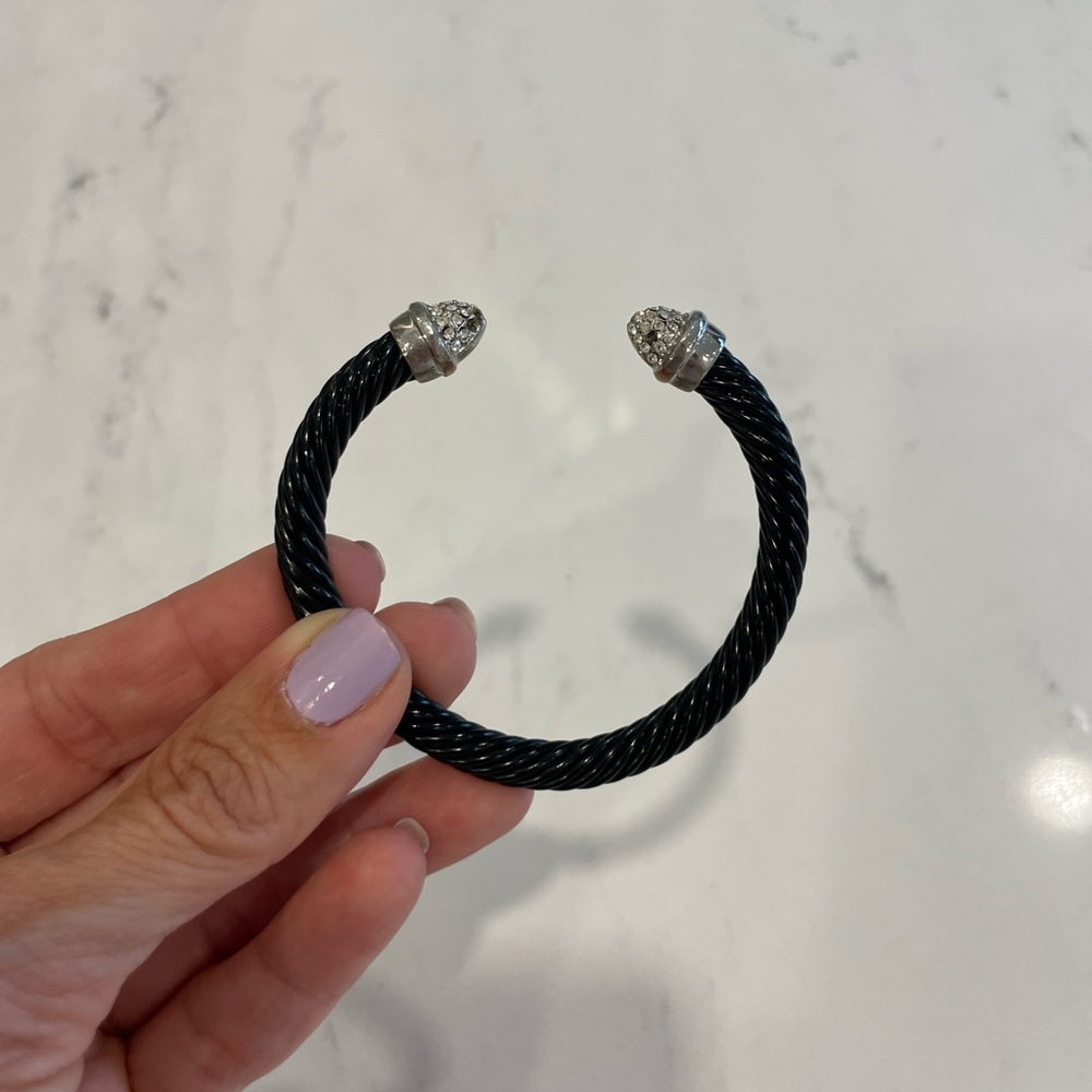 Black Twisted Cable Bracelet with Silver Accents